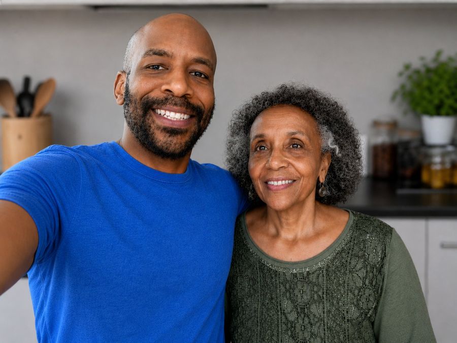 The founder and his mother in the kitchen
